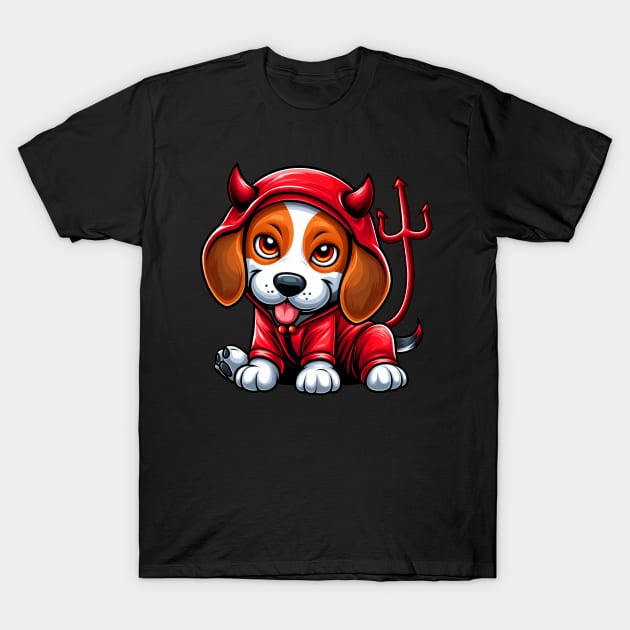 Naughty Pup - Beagle in Devil Costume T-Shirt by UnleashedCreationz